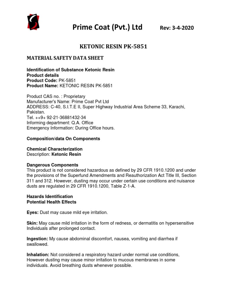 Prime Coat (PVT.) LTD Rev 342020 Ketonic Resin Pk5851 PDF