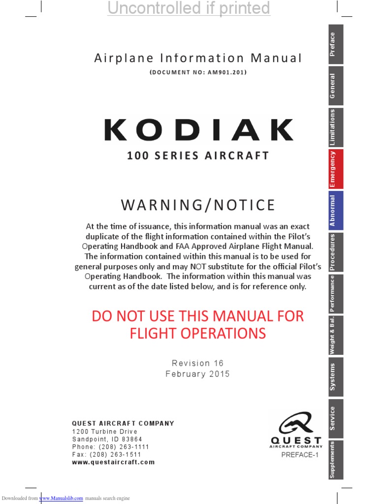 Quest Kodiak 100 Series POH | PDF | Airspeed | Jet Fuel