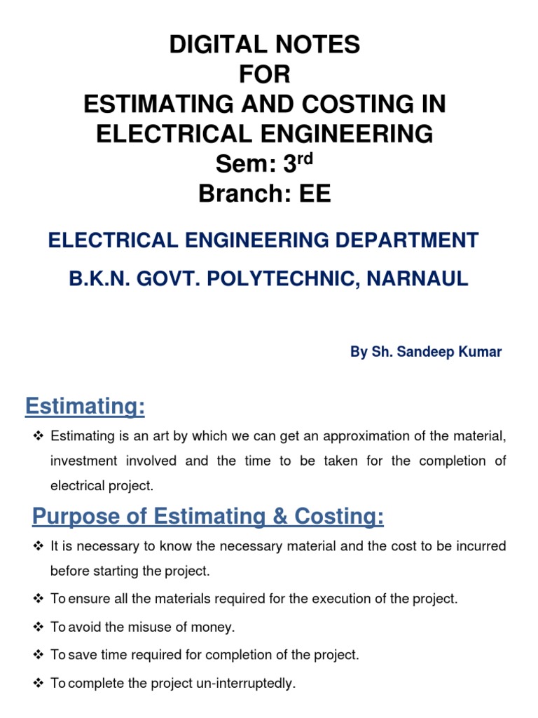 52436 EContents 3rd Electrical Estimating & Costing in Electrical Engg. PDF Electrical