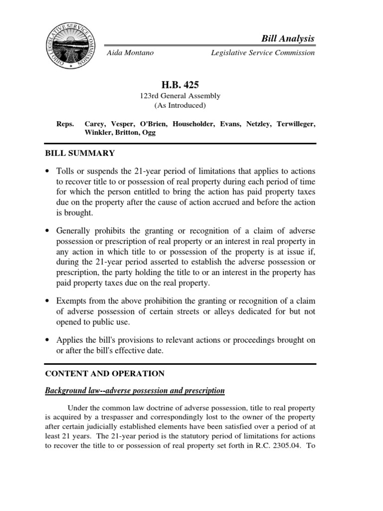 HouseBill 425 AdversePossession Download Free PDF Adverse