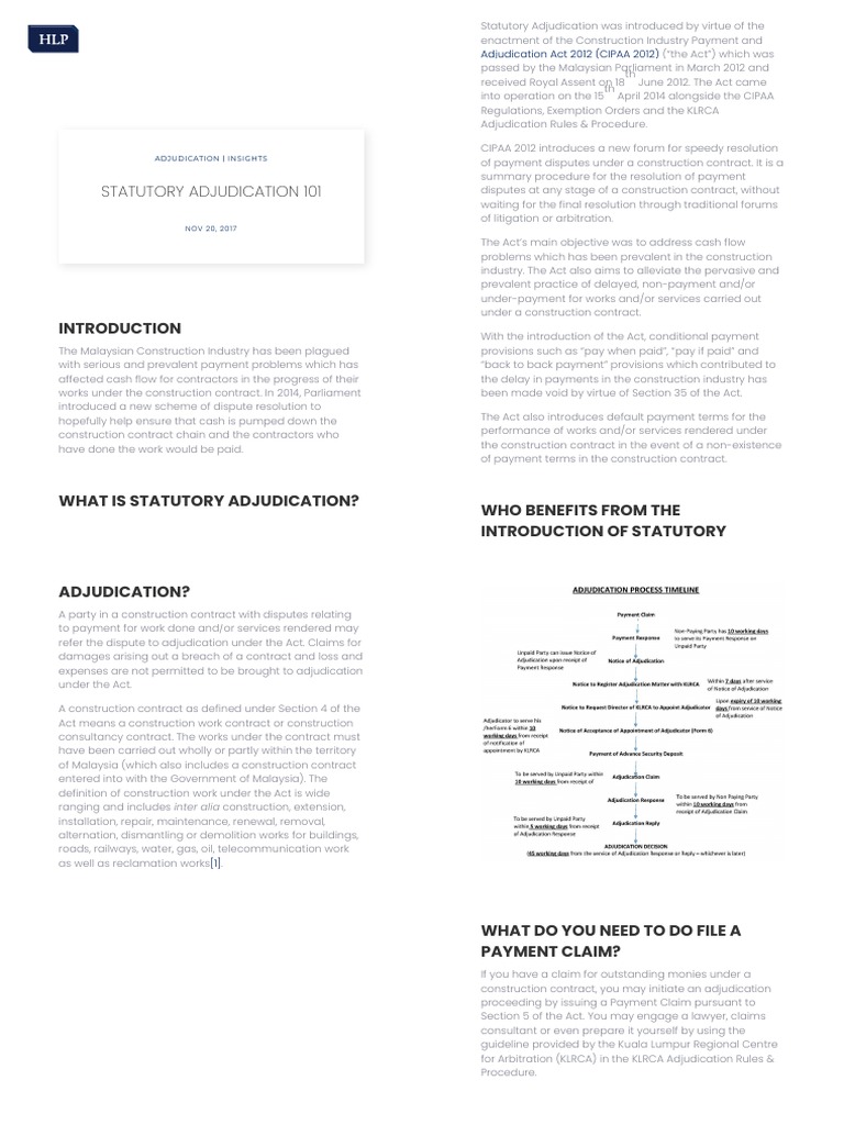 Statutory Adjudication 101 PDF Adjudication Judgment (Law)