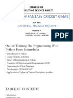 College of Computing Science and It: Database of Fantasy Cricket Game