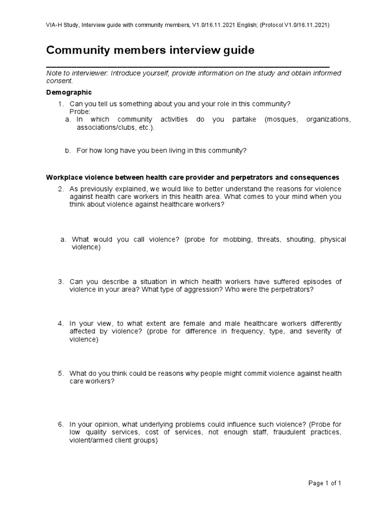 Community Members Interview Guide | PDF | Violence | Health Professional