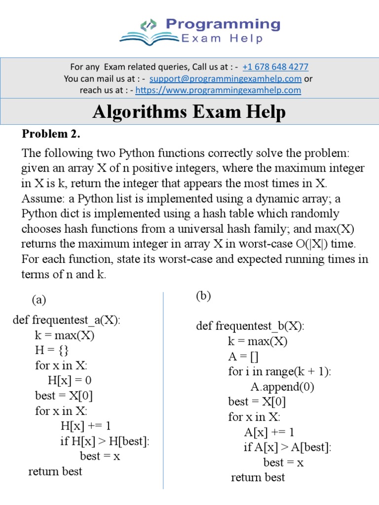 Algorithms Exam Help | PDF | Algorithms And Data Structures | Computer ...