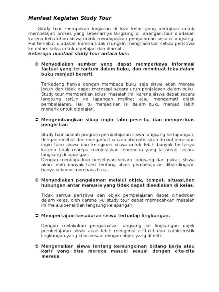 Manfaat Kegiatan Study Tour