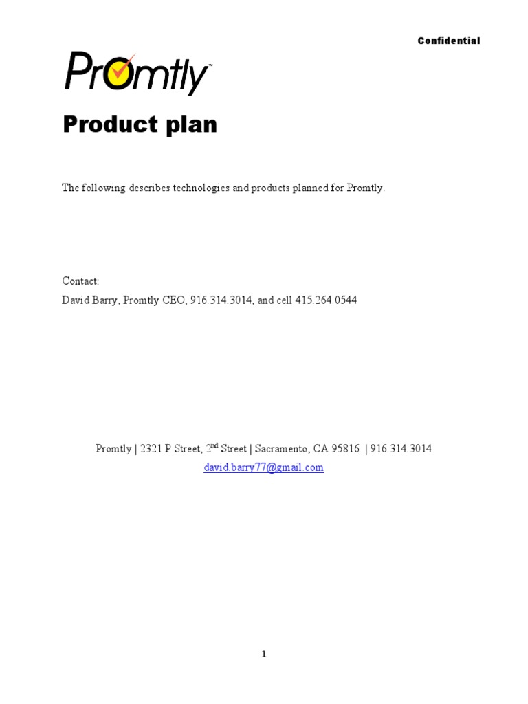 Product Plan: The Following Describes Technologies and Products Planned ...