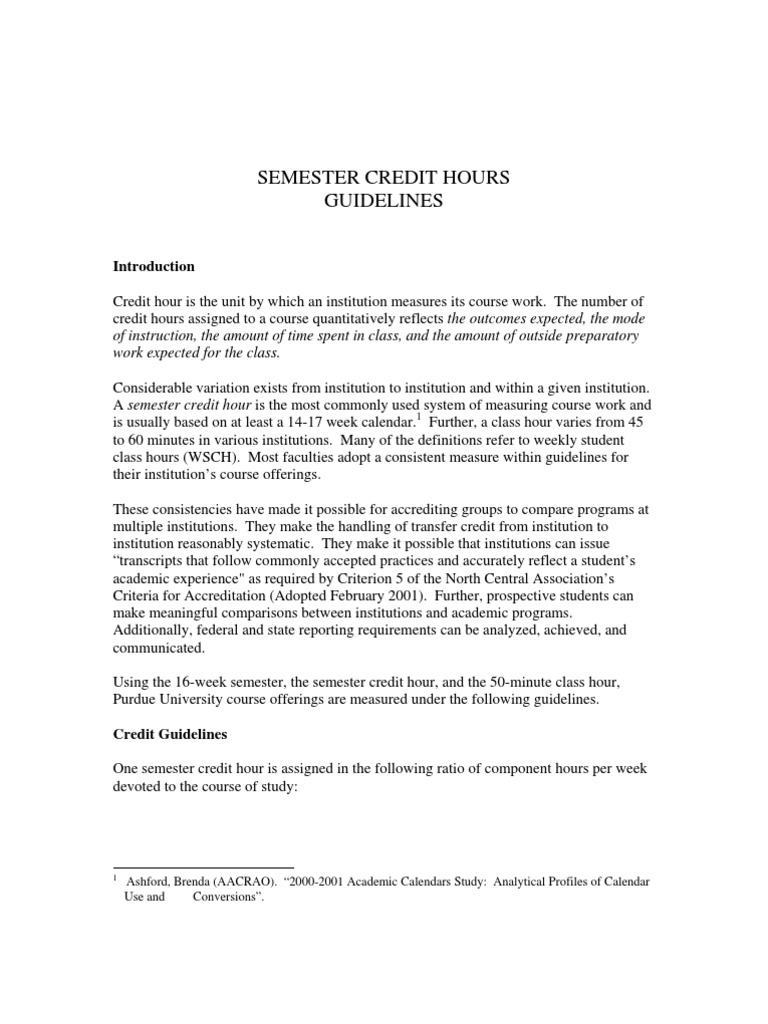 Semester Credit Hour Guidelines | PDF | Science & Mathematics
