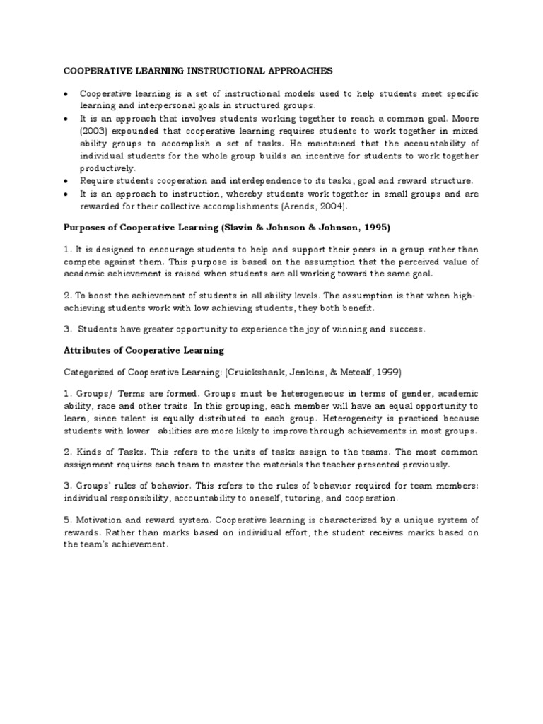 Cooperative Learning Instructional Approaches | PDF | Learning | Teachers