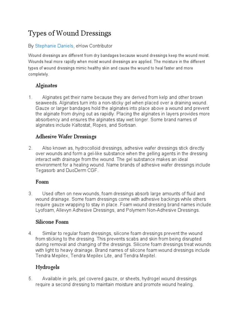 Types of Wound Dressings Explained | PDF | Wound | Clinical Medicine