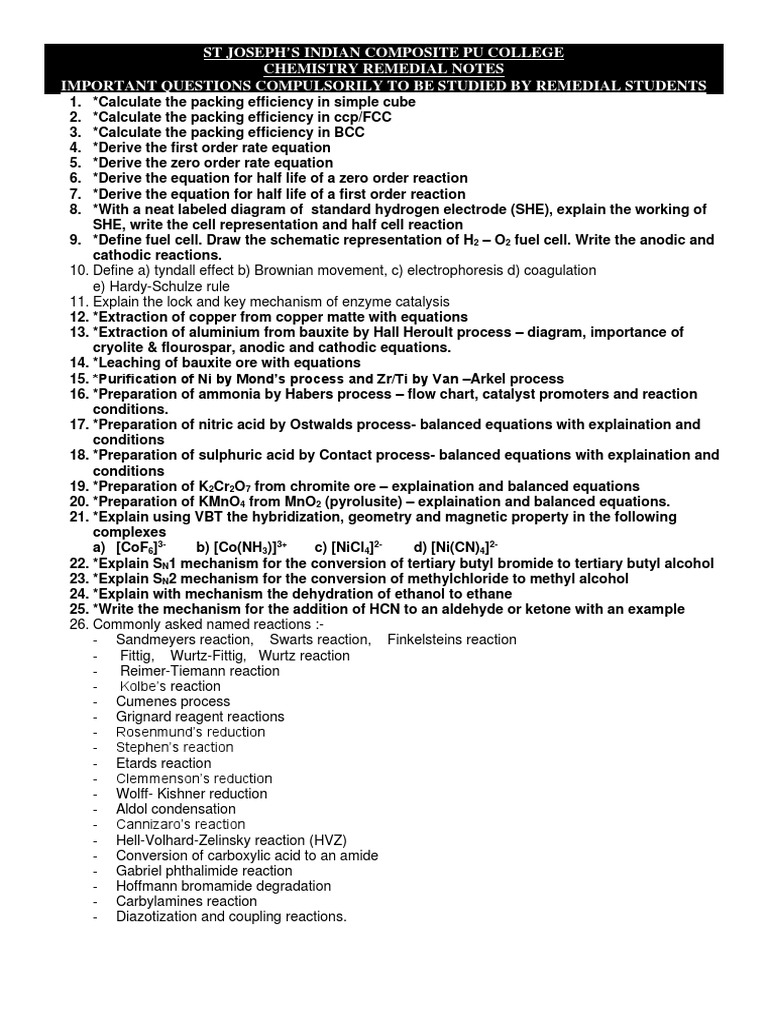 Remedial Chemistry Study Guide | PDF | Coordination Complex | Reaction Rate