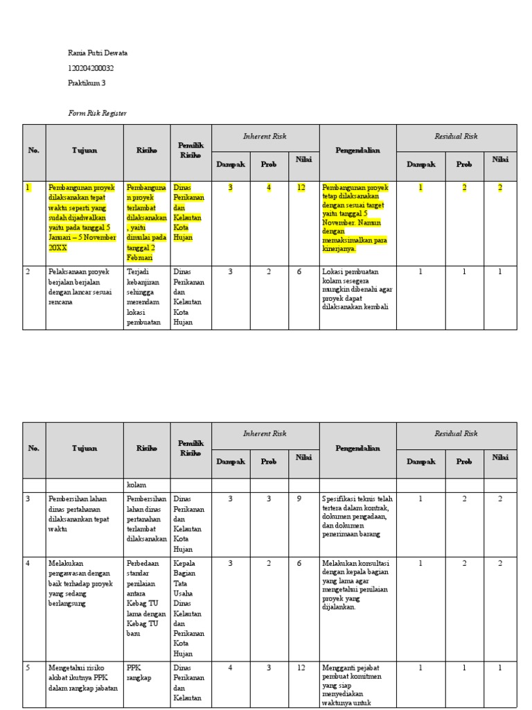 Form Risk Register | PDF