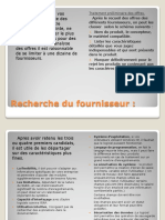 Recherche Du Fournisseur:: Traitement Préliminaire Des Offres