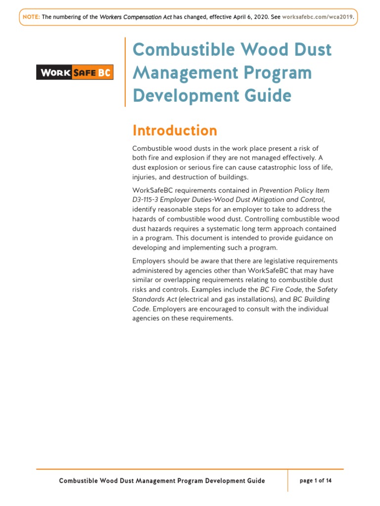 Combustible Wood Dust Management Program Development Guide D31153
