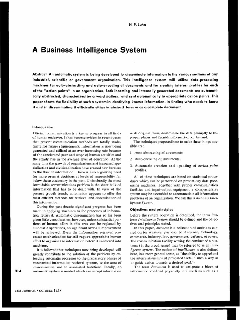 A Business Intelligence System: For of | PDF | Computers