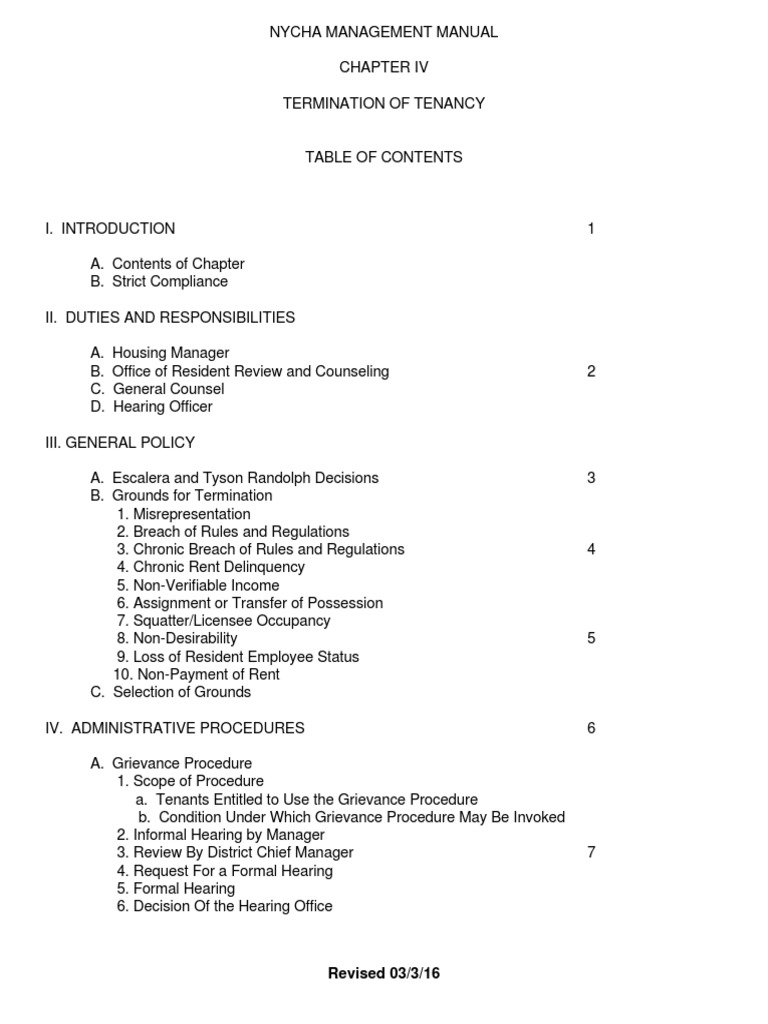 NYCHA Termination of Tenancy Manual | PDF | Leasehold Estate | Lease