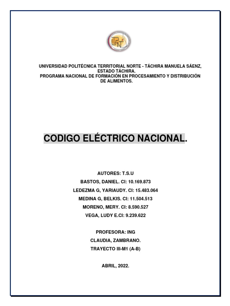 Entrega Codigo Electrico Nacional Pdf Ingenieria Eléctrica