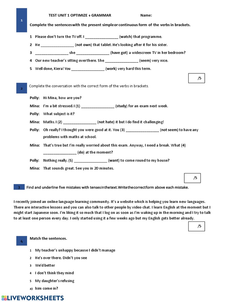 B1+ Unit 1 Optimize Test | PDF | Subject (Grammar) | Linguistics