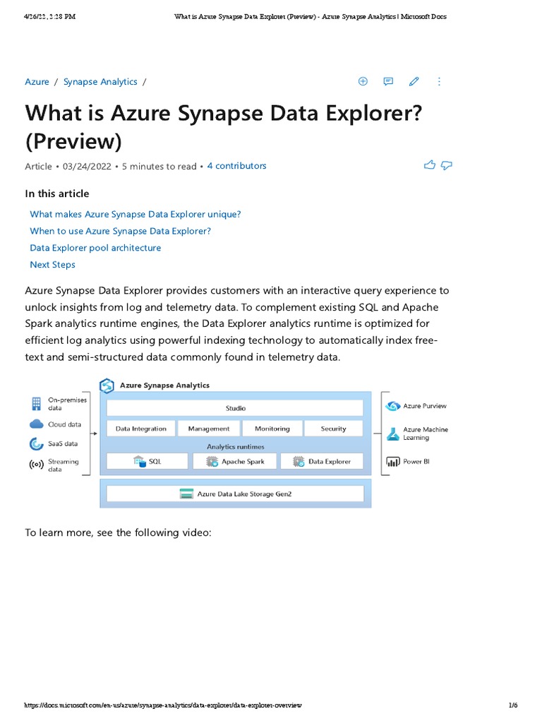 Overview of Azure Synapse Data Explorer | PDF | Microsoft Azure ...