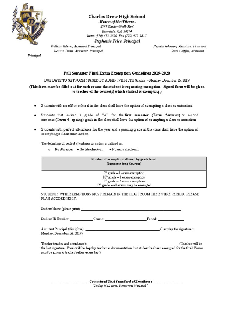 Final Exam Exemption Form PDF