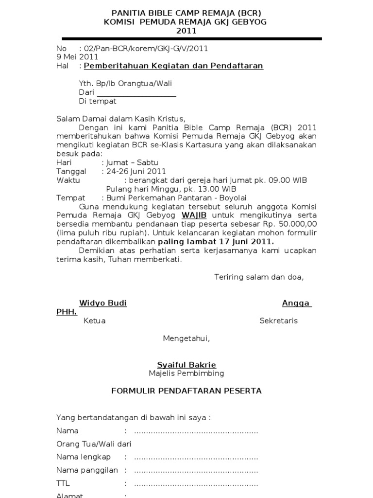 Contoh Surat Pemberitahuan Sekolah Kepada Orang Tua