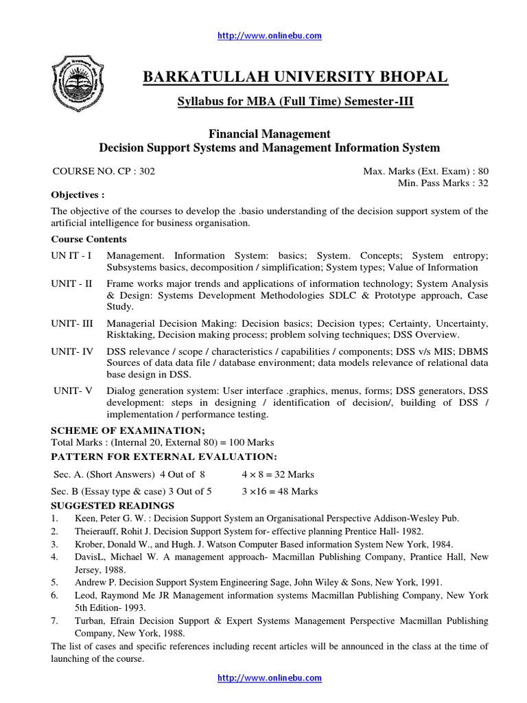 MBA Semester-III Syllabus Overview | PDF | Decision Support System | System