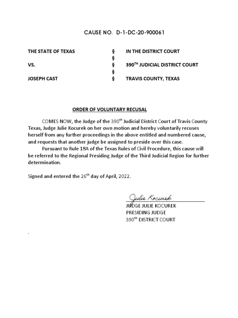 Order of Recusal in Texas Case | PDF