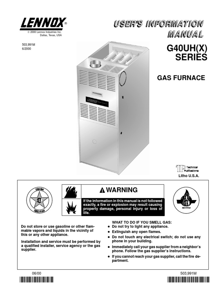 Lennox G40UH Manual Furnace Thermostat