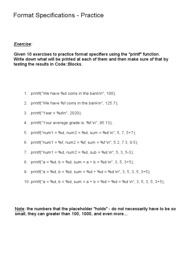 7 1 +Format+Specification+Exercises+-+PDF | PDF | Computers