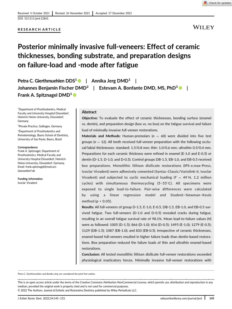 J Esthet Restor Dent 2022 Gierthmuehlen Posterior Minimally Invasive Full Veneers Effect