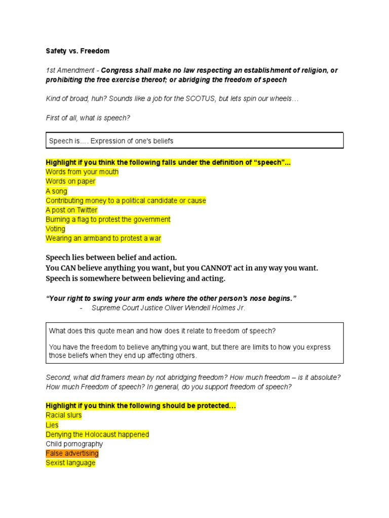 Balancing Safety and Freedom of Speech | PDF | First Amendment To The ...