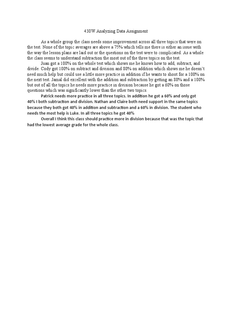 430w Analyzing Data Assignment Step 5 | PDF | Teaching Methods ...
