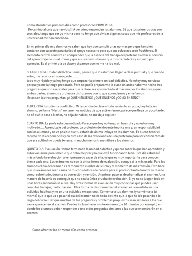 Como Afrontar Los Primeros Días Como Profesor MI PRIMER DIA | PDF ...