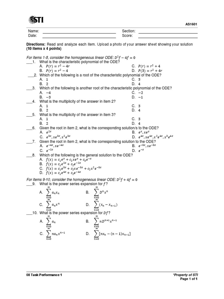 08 Task Performance 1 | PDF | Ordinary Differential Equation ...