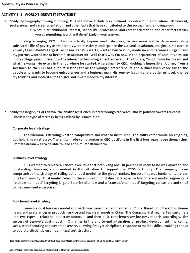 Unit 3 Strategic Management | PDF | Strategic Management | Competitive ...