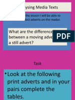 Analysing Media Texts: - by The End of The Lesson I Will Be Able To Discuss The Effect Adverts On The Reader