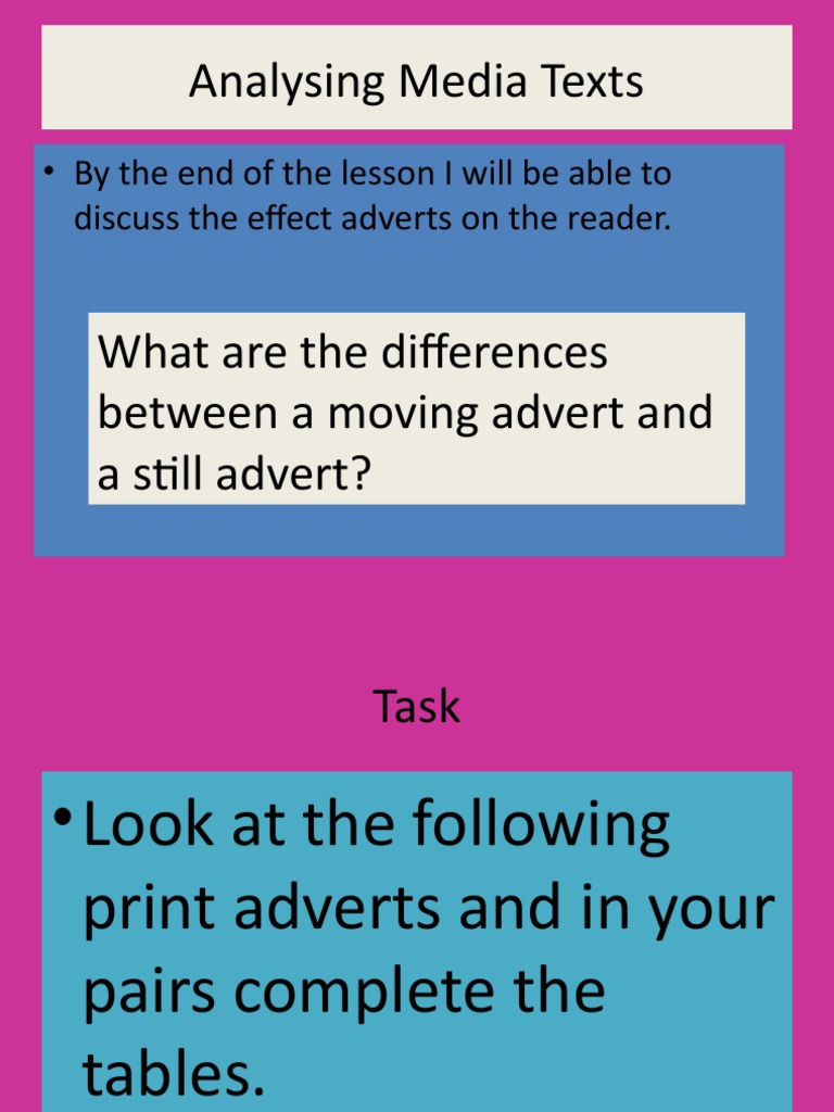 Analyzing Adverts: Still vs. Moving Media | PDF | Social Science | Art