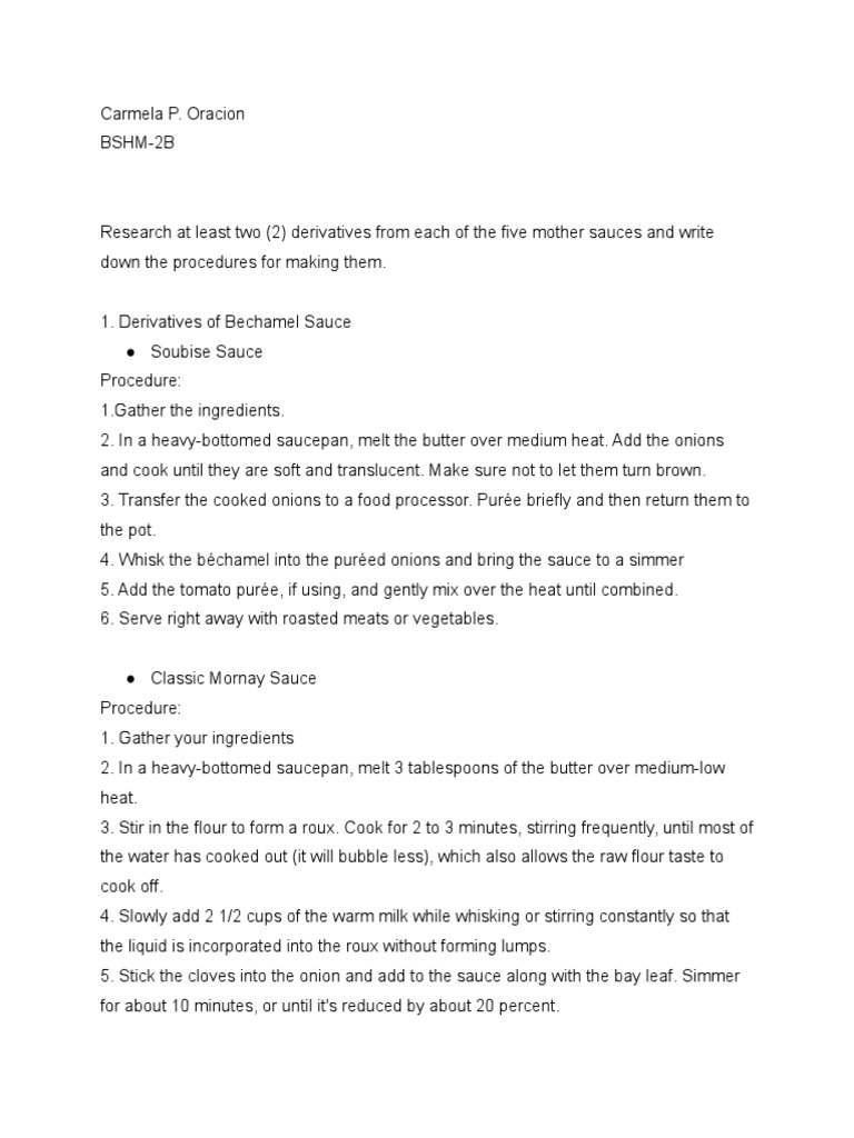 Derivative Sauces PDF Tomato Sauce Butter