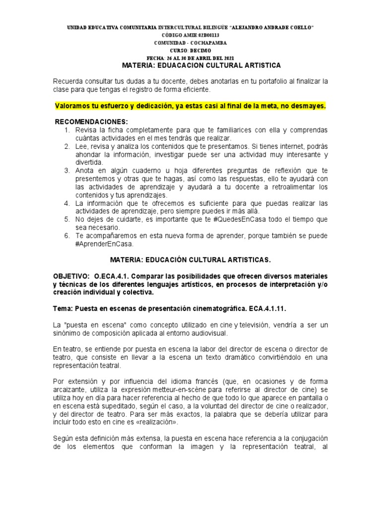 Actividades de ECA en 10mo Grado | PDF | Artes del Lenguaje y ...