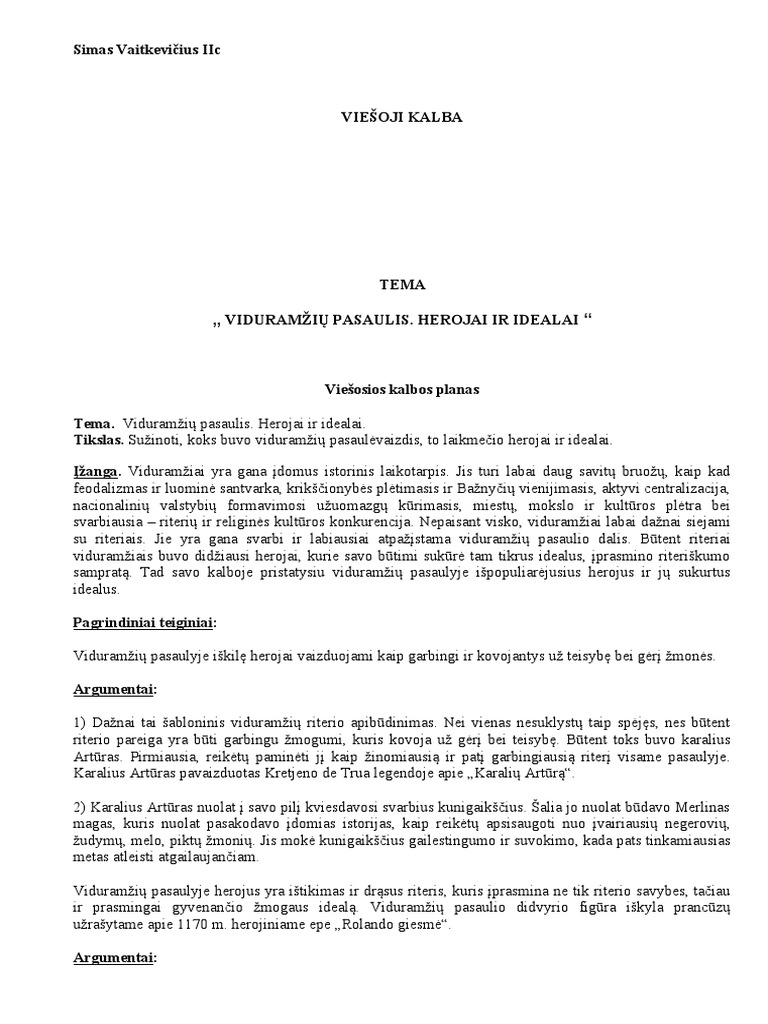 Viduramziu Pasaulis Herojai Ir Idealai Mokslobaze - LT | PDF