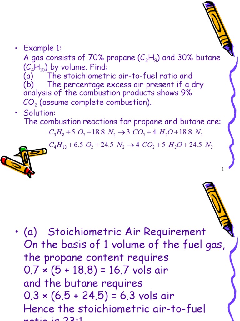 Stoichiometric Calculations of Combustion Reactions for a Gas Mixture of Propane and Butane