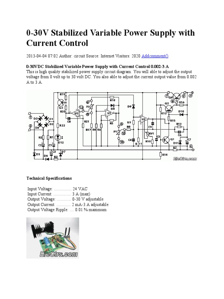 0-30V Stabilized Variable Power Supply With Current Control | PDF