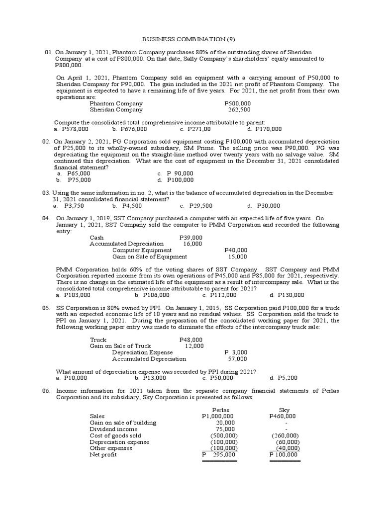 Business Combination 9 PDF Depreciation Debits And Credits