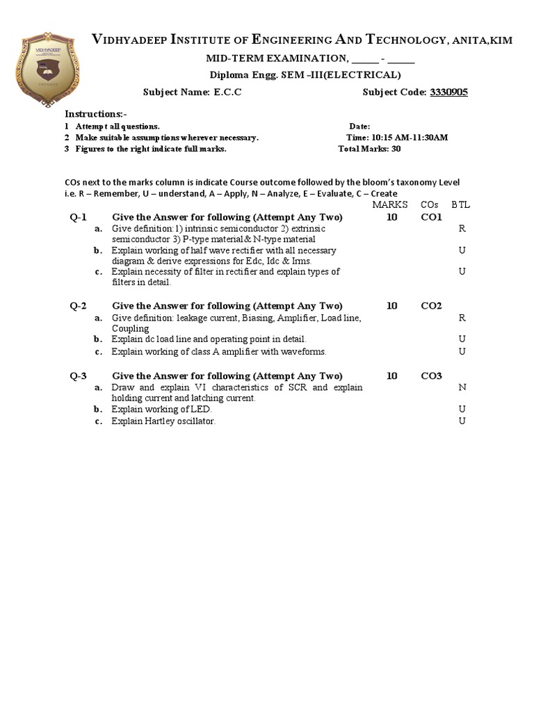 Mid-Term Exam: E.C.C. Diploma SEM-III | PDF
