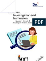 Inquiries, Investigation and Immersion: Quarter 1-Module 3: Reading On Related Studies