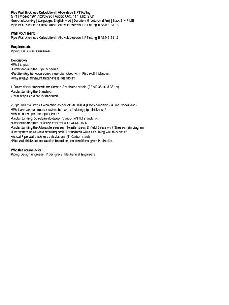Pipe Wall Thickness Calculation Guide | PDF