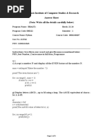 Symbiosis Institute of Computer Studies & Research Answer Sheet (Note: Write All The Details Carefully Below)