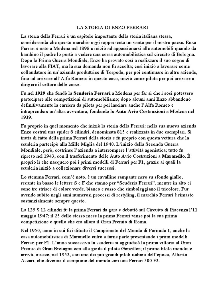 La Storia Di Enzo Ferrari | PDF