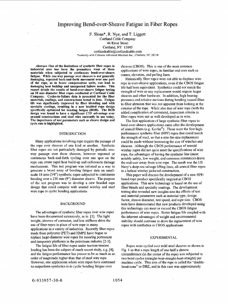 Bend-over-Sheave Fatigue in Fiber Ropes | PDF | Rope | Fatigue (Material)