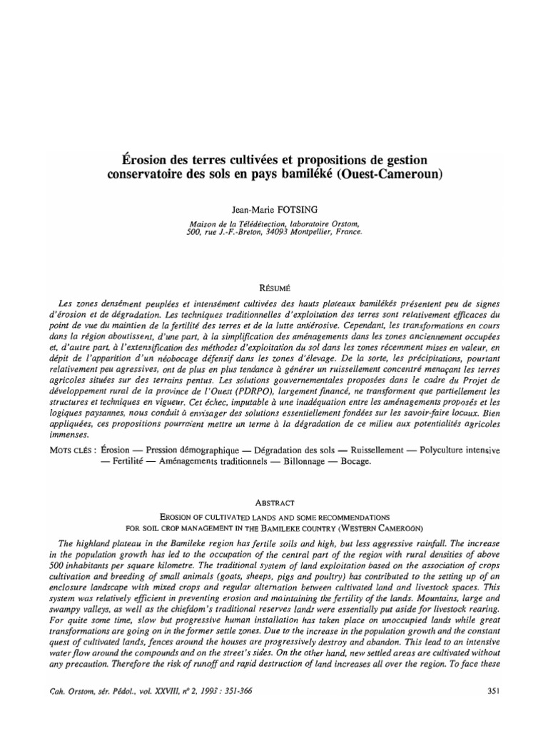 Gestion de l'érosion des sols bamilékés | PDF | Sol (pédologie ...