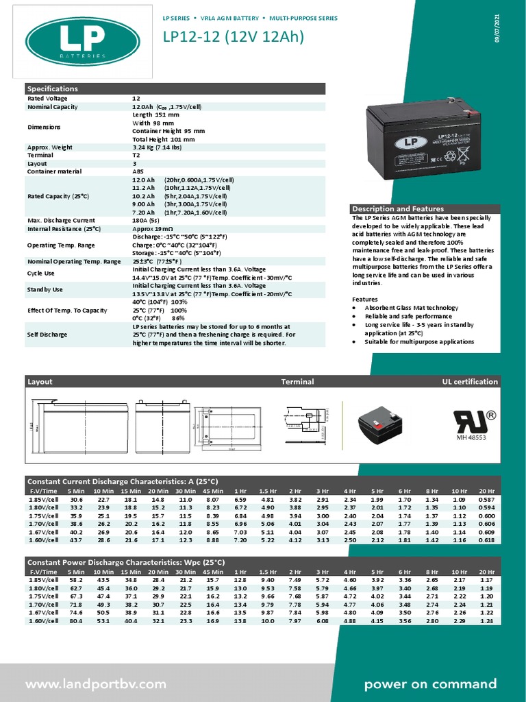 Batterie VRLA AGM LP12-100 Landport 12v 100ah